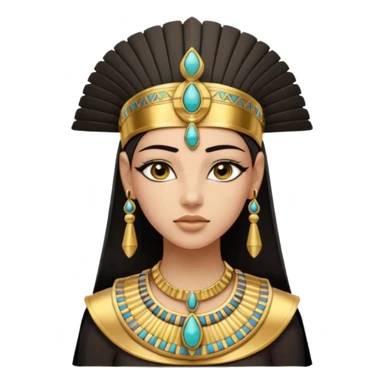 An emoji portrait of a young ancient Egyptian princess. She wears a broad gold collar necklace and a detailed nemes headdress. Her expression is serene and poised. sticker