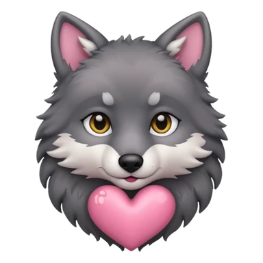 cute dark grey wolf inside heart sticker