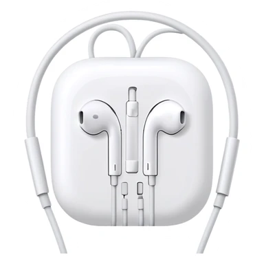 White Apple EarPods with cord coiled in a circle, white wired headphones neatly wrapped in circular shape, iOS style sticker