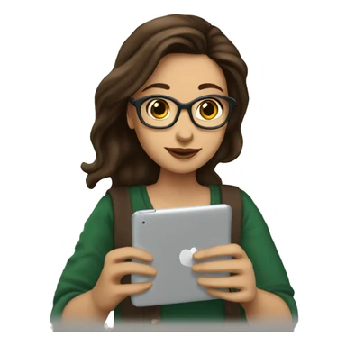 A female brunette mer student , studying in her iPad  drinking a Starbucks coffee (make an iced tea coffe cup) sticker