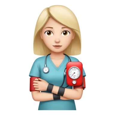 blood pressure cuff wrapped around upper arm with dial reading female patirent sticker