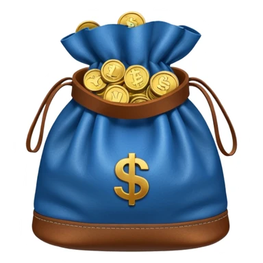 blue coins inside an opened brown money bag  sticker