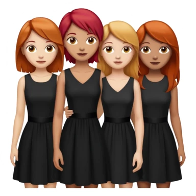 Can you create an image of 3 friends together one with red bright hair light skin one the other with brown hair with some blonde highlights in the hair fair skin the last one with light brown a tint of orange hair and black long hair with brown with dresses dark hair on one of the girls  sticker