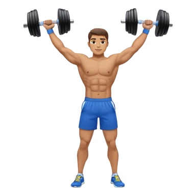 man with blue shorts doing side-lateral raise (T pose) with light dumbbells sticker
