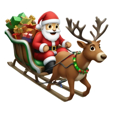 Santa in the sled with his reindeer pulled him in the night sky sticker