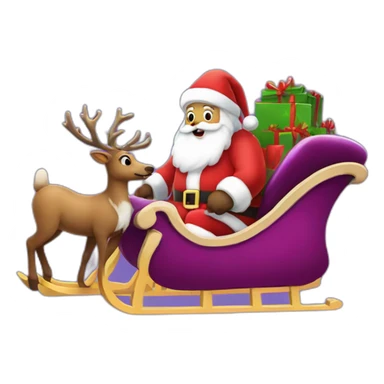 Santa Claus dressed in purple with a sleigh with reindeer sticker