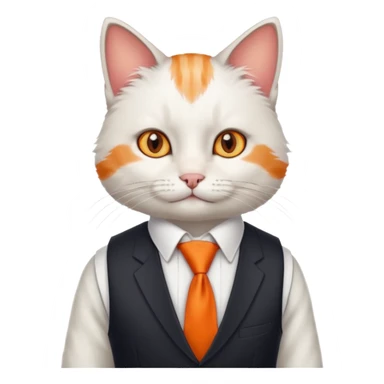 cat in white vest, orange tie sticker