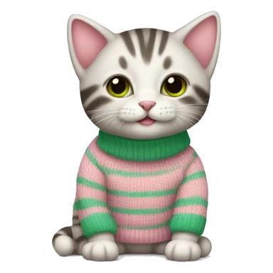 Baby cat wearing pink and green stripe sweater sticker