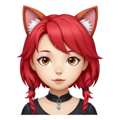 cute anime cat-girl with cat ears, red blowing hair sticker