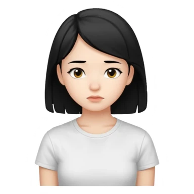 emoji of a thoughtful 18-year-old young woman with black hair sticker