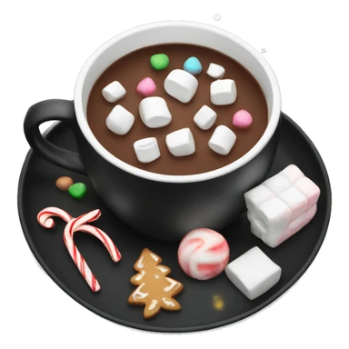 christmas black colour cup with hot chocolate and marshmallows with more Christmas details in the cup sticker