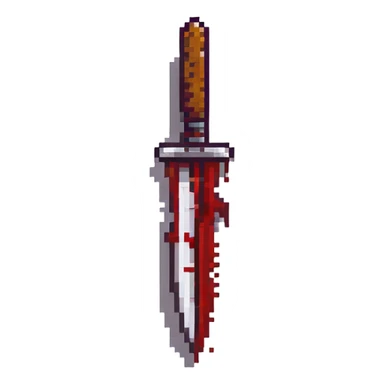 gothic knife, black and pink, with velvet texture and dripping blood effect, pixel art style sticker