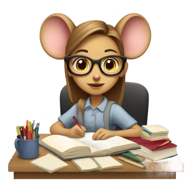 mouse girl studying hard sticker