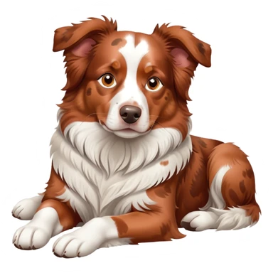 Red merle Australian Shepherd dog laying down, copper and white spotted coat, relaxed pose sticker