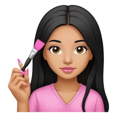 Pink Nail Tech with black long hair holding small acrylic brush sticker