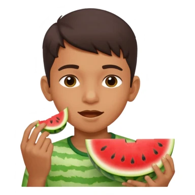 a watermelon with a indian 13 yearold boy who is a little fat eating it sticker
