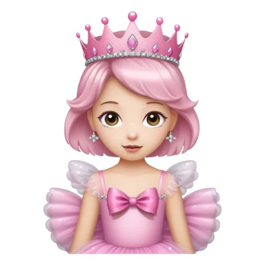 cute girl wearing a tutu, tiara, and a pink glittery bow sticker
