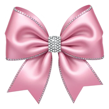 Cutesy pink bow emoji. Shiny baby pink satin ribbon. It's silver glitter sparkles on it. Shiny with rhinestones and shadowed to look three-dimensional sticker
