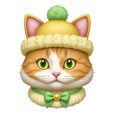 cat wearing a creamy cake hat with fun necklace around his neck and a yellow bow in the middle sticker