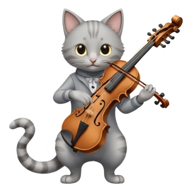 thin grey cat play violin, long full body sticker