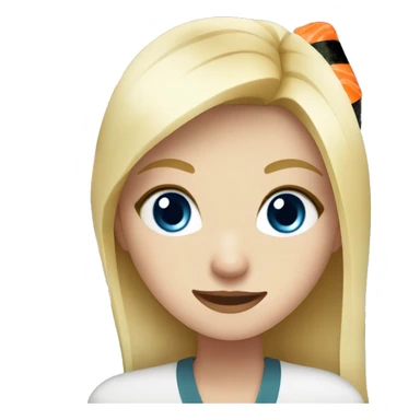 Blonde white girl with blue eyes eating sushi with friends sticker