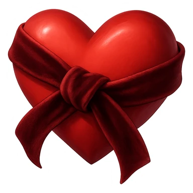 heart with a velvet ribbon wrap, digital illustration, no background sticker