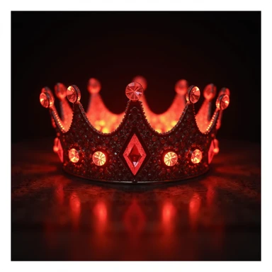realistic glowing red crown with gems, dramatic lighting, photorealistic sticker