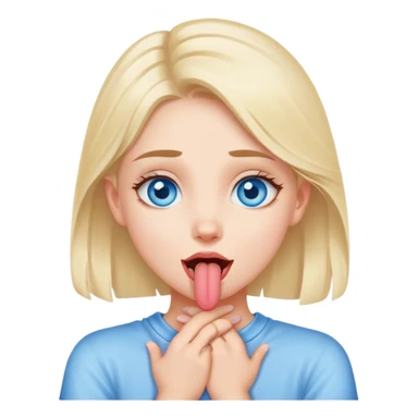 A blue eyed girl with hands crossed on her neck and tongue out sticker