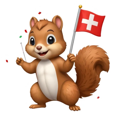 squirrel with a Swiss flag, confetti explosion, emoji style sticker