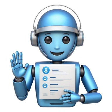cute recruiter robot emoji, flat, smiling, holding a resume sticker