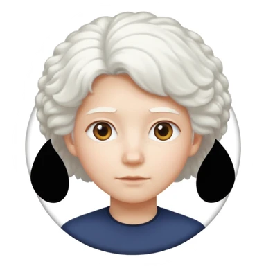 Make a whit circle with a white trapezoid under it and white puffy hair on top the circle  sticker