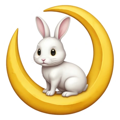 a white bunny in the foreground (no small details) and a large crescent moon in the background

minimal art versions please 2 colours, white and yellow sticker