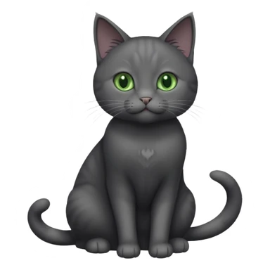 full body gorgeous solid dark grey cat with green eyes, white paws and white whiskers playing sticker