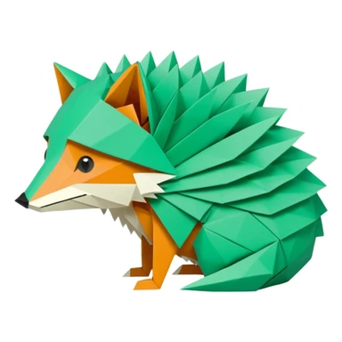 origami half fox half hedgehog in color green mint rgb(168, 251, 211)  #A8FBD3, include the tail of the fox it should not look like a disguise but all one piece sticker