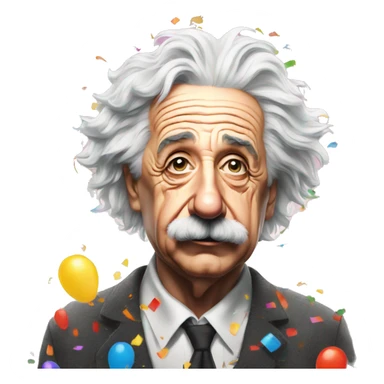 Frustrated albert einstein with lots of colourful confetti and party balloons sticker