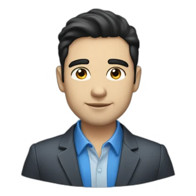 30 year old man, caucasian, black hair, blue eyes, blazer, t-shirt sticker