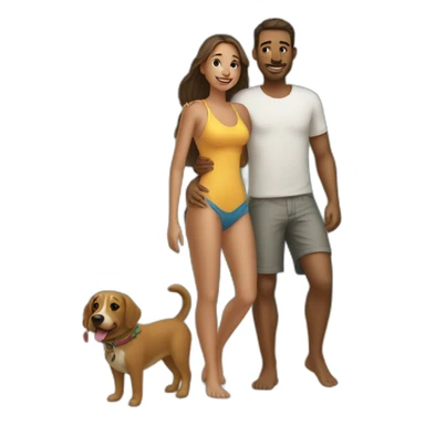 a couple with a dog at a beach sticker
