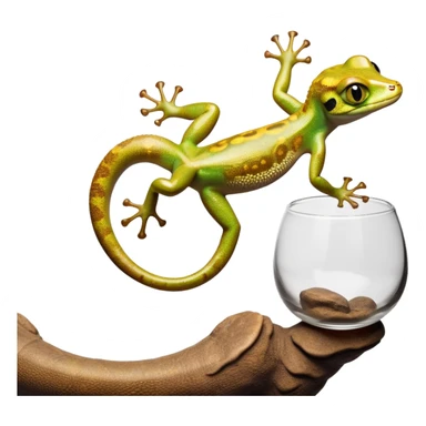 cinematic-gecko-realistic-full-body-climbing-emoji,-tiny-agile-frame-sticking-to-a-glass-surface-with-specialized-toes,-smooth-speckled-skin-in-rich-earthy-tones,-large-glistening-eyes-wide-and-watchful,-delicate-curved-tail-balancing sticker