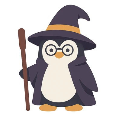 flat design style penguin wizard sticker