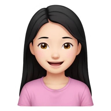 a girl genuinely feeling happy so so so much laughing so hard with her eyes folded long black hair asian girl on a pink shirt sticker