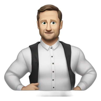 tim robinson dark black slicked back hair white long sleeve ring collar waffle shirt with a light white cream grey vest sticker