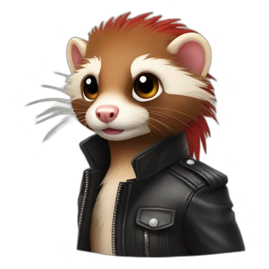 Red ferret with long fringe hairdo wearing leather jacket  sticker