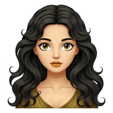 Alluring 1970's greek olive skin shiny long black wavy textured tousled hair sticker