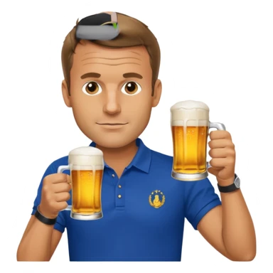 Macron drinking beer sticker