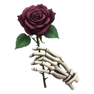 Skeleton hand holding a dark rose sticker