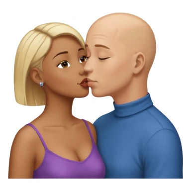 Bald man kissing brown  girl with short  blond hair sticker