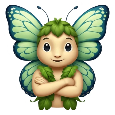 forest spirit character arms crossed confident smirk butterflies around sticker