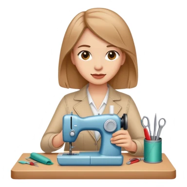 Mujer con cabello a la altura de hombros, cabello color chocolate claro, con herramientas de costura sticker