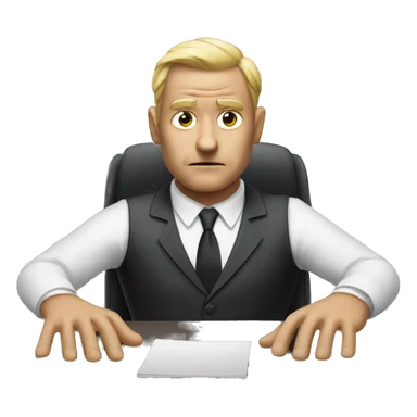 evil business man hands on desk sticker