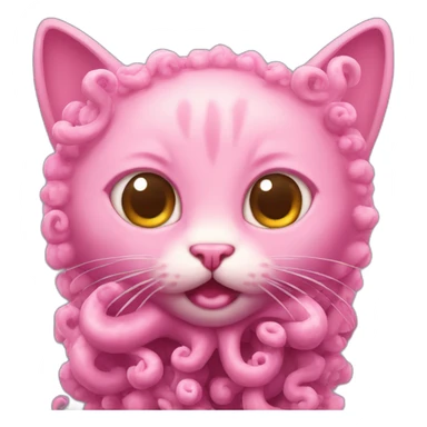 Head of pink cat with cute fluffy Octopus Tentacles sticker